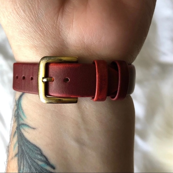 Kate Spade Metro Merlot Leather Strap Gold Watch